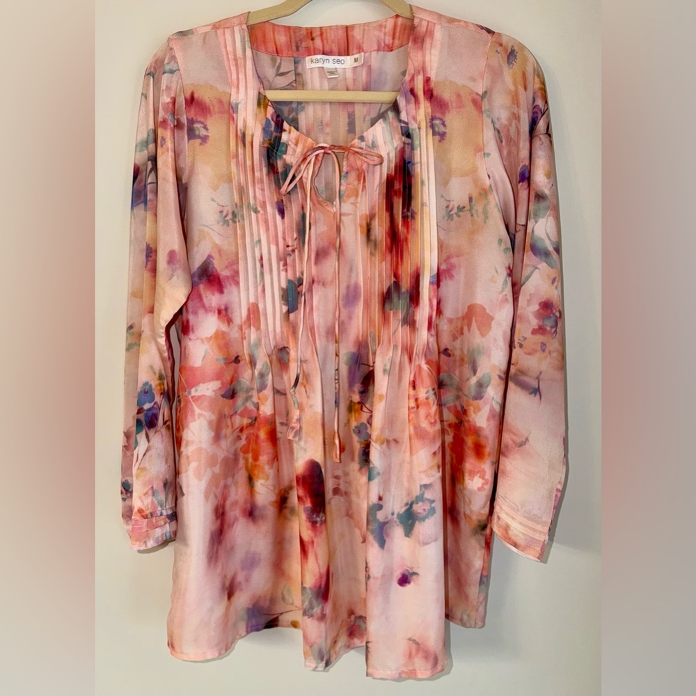 🌸 Karyn Seo Silk Blend Floral Peasant Top - Medium